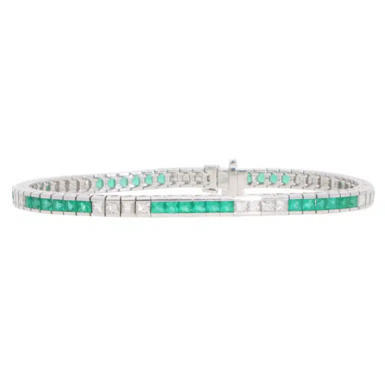 Contemporary Emerald and Diamond Line Tennis Bracelet