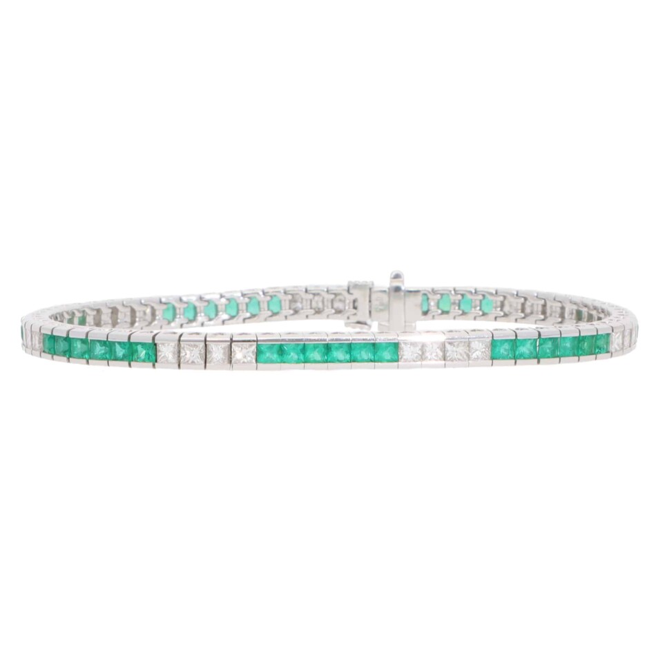 Contemporary Emerald and Diamond Line Tennis Bracelet
