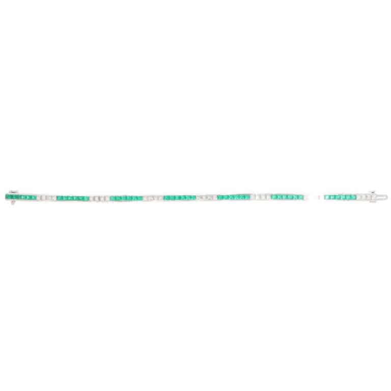 Contemporary Emerald and Diamond Line Tennis Bracelet