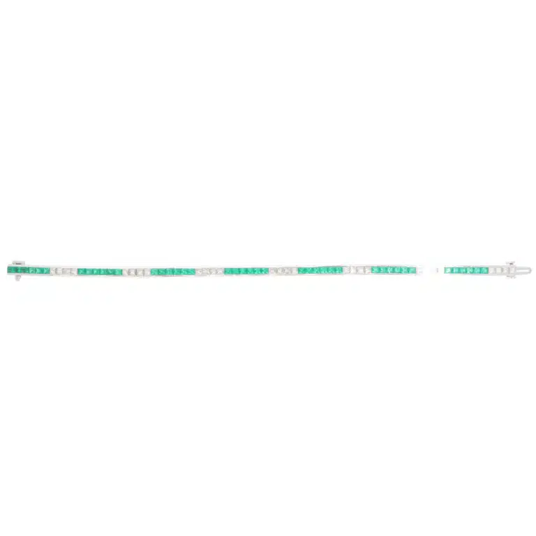 Contemporary Emerald and Diamond Line Tennis Bracelet