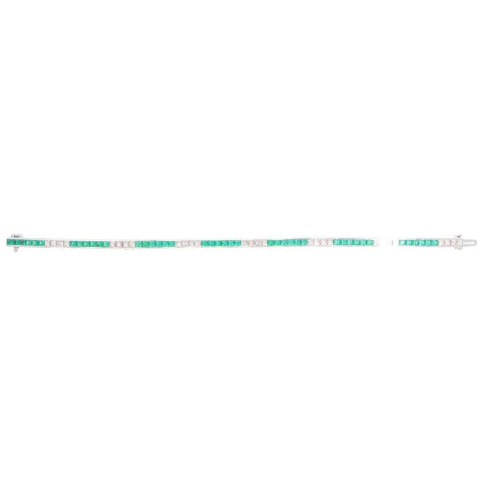 Contemporary Emerald and Diamond Line Tennis Bracelet