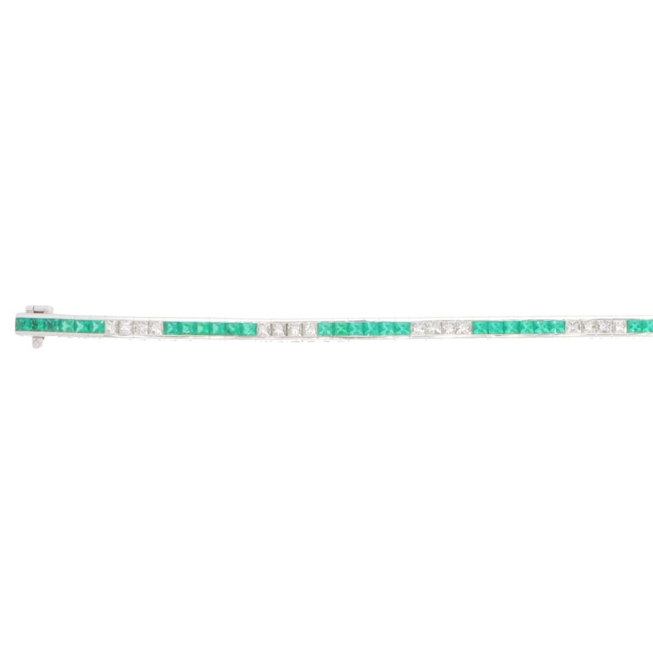 Contemporary Emerald and Diamond Line Tennis Bracelet