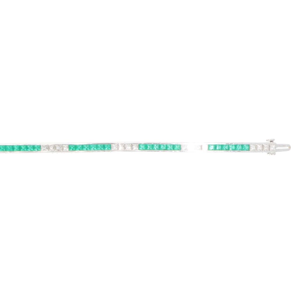 Contemporary Emerald and Diamond Line Tennis Bracelet