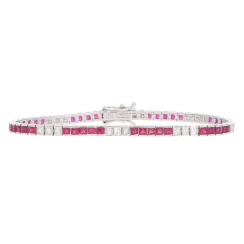 Contemporary Ruby and Diamond Line Tennis Bracelet