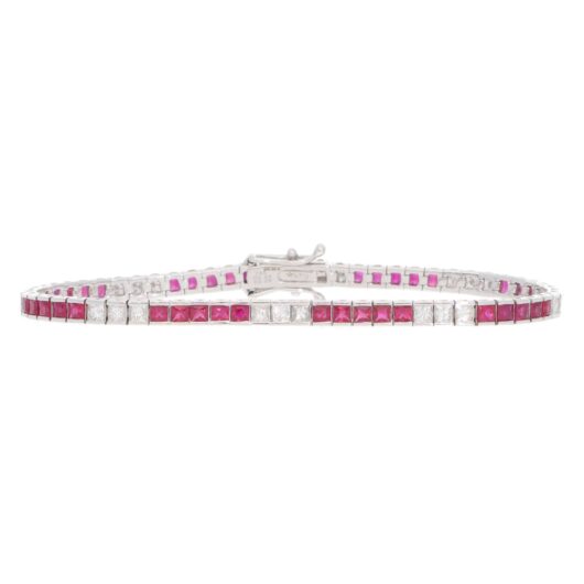 Contemporary Ruby and Diamond Line Tennis Bracelet