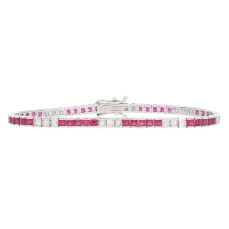 Contemporary Ruby and Diamond Line Tennis Bracelet