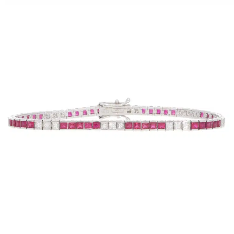 Contemporary Ruby and Diamond Line Tennis Bracelet