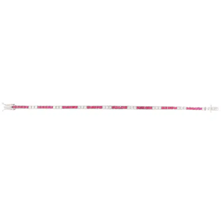 Contemporary Ruby and Diamond Line Tennis Bracelet