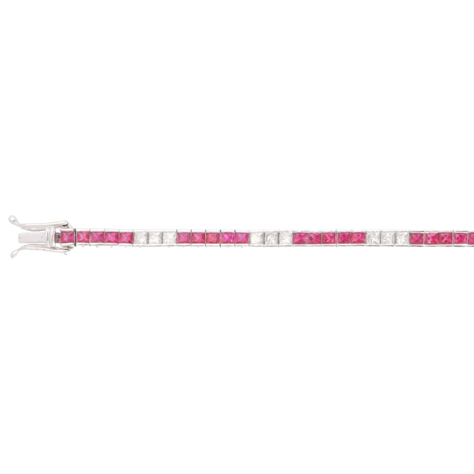 Contemporary Ruby and Diamond Line Tennis Bracelet