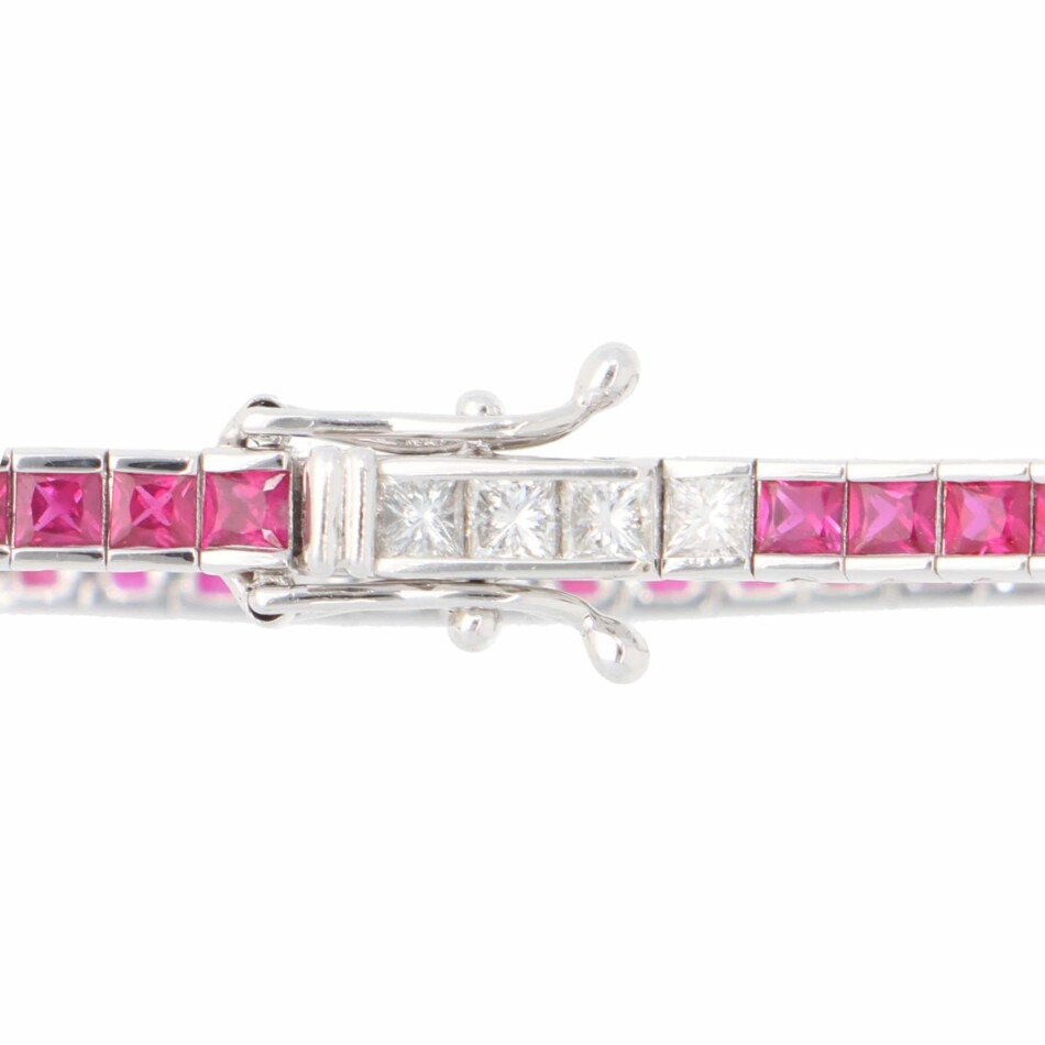 Contemporary Ruby and Diamond Line Tennis Bracelet