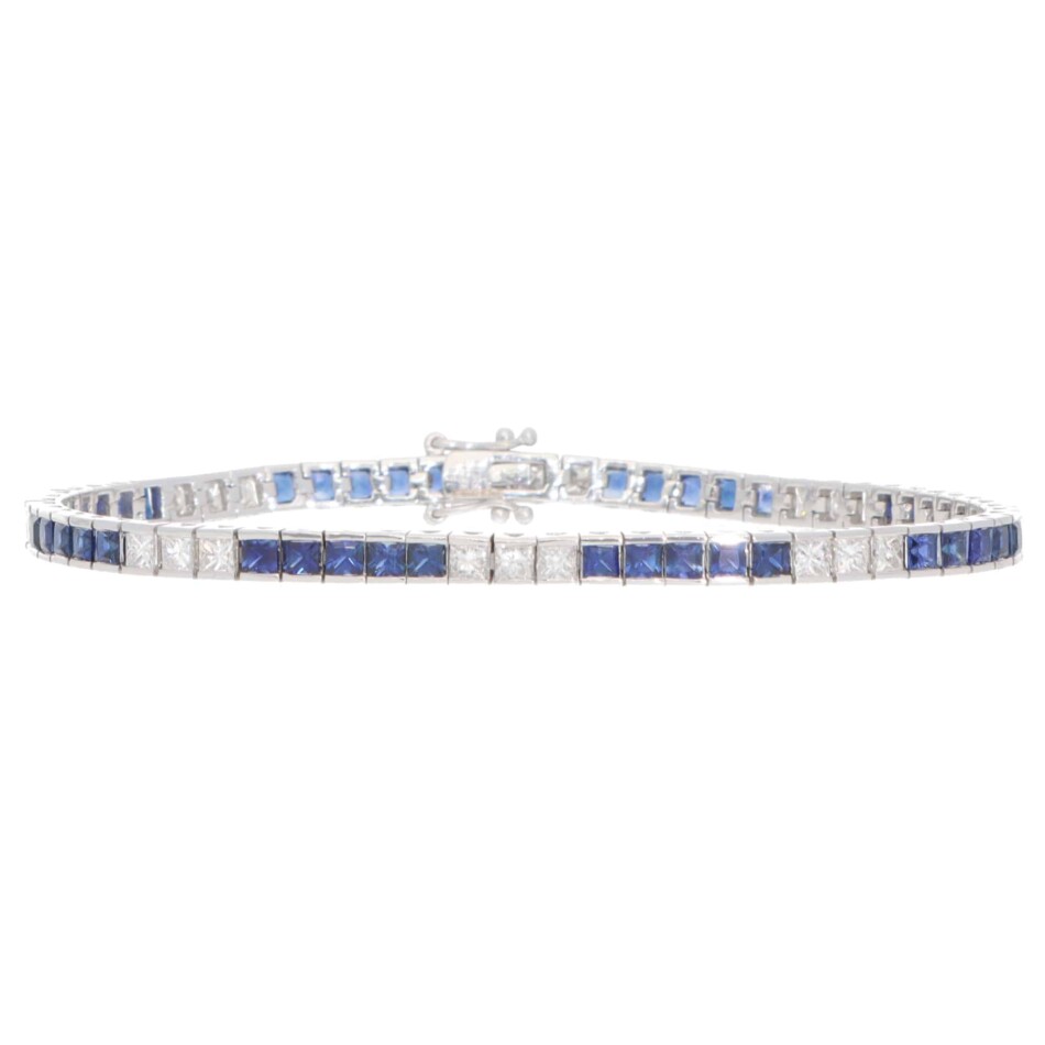 Contemporary Sapphire and Diamond Line Tennis Bracelet