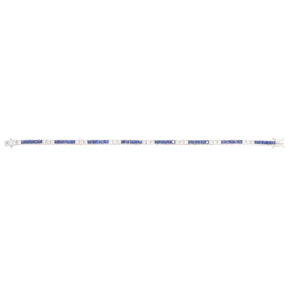 Contemporary Sapphire and Diamond Line Tennis Bracelet