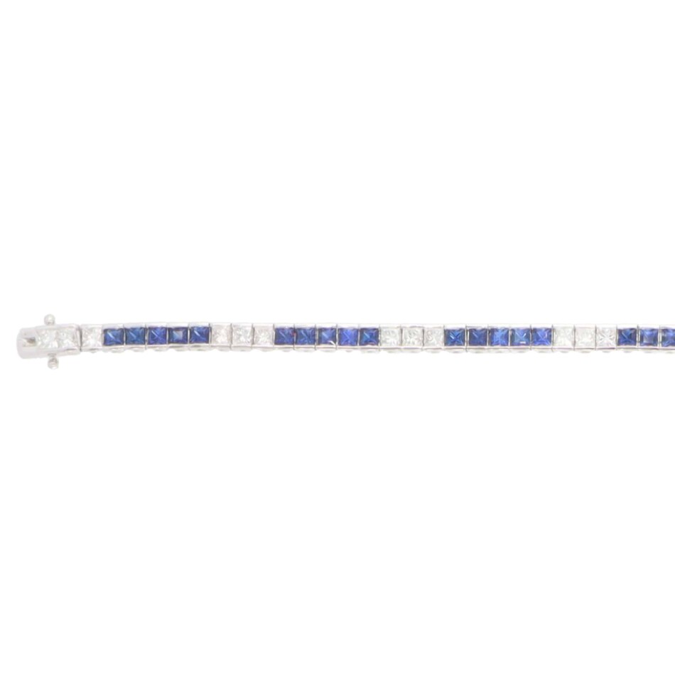 Contemporary Sapphire and Diamond Line Tennis Bracelet