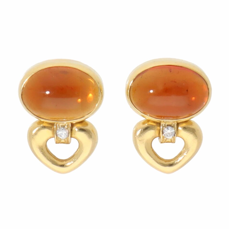 Vintage Bulgari Citrine and Diamond Clip Earrings in Yellow Gold