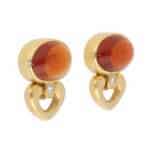 Vintage Bulgari Citrine and Diamond Clip Earrings in Yellow Gold