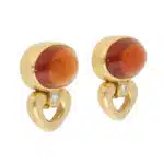 Vintage Bulgari Citrine and Diamond Clip Earrings in Yellow Gold
