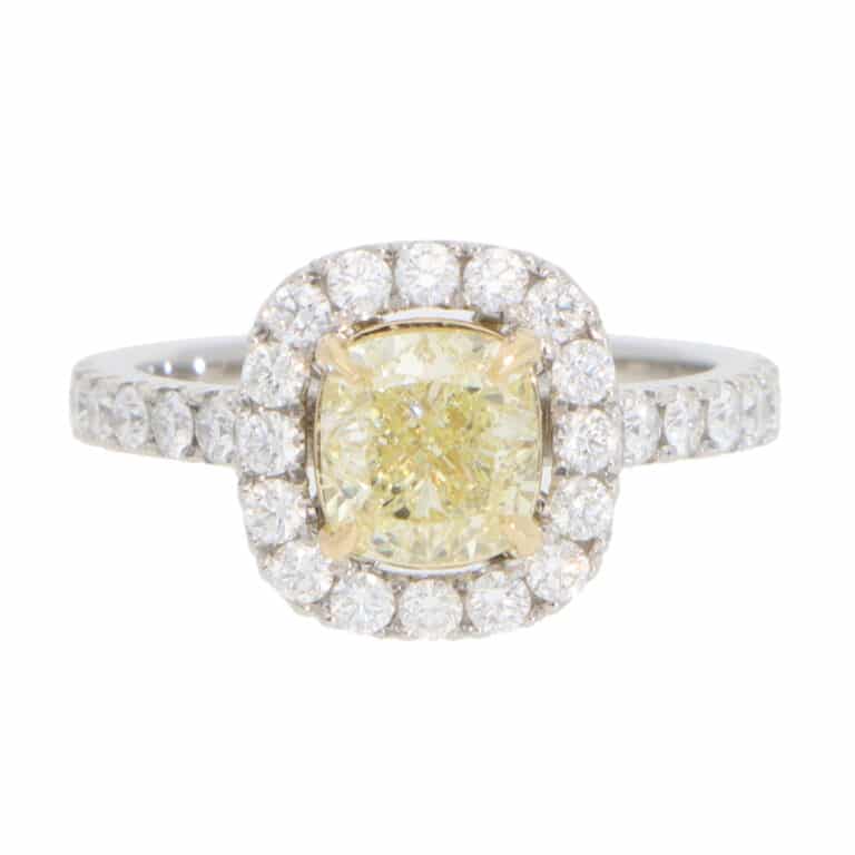 Contemporary GIA Certified 1.54ct Yellow Diamond Cluster Ring