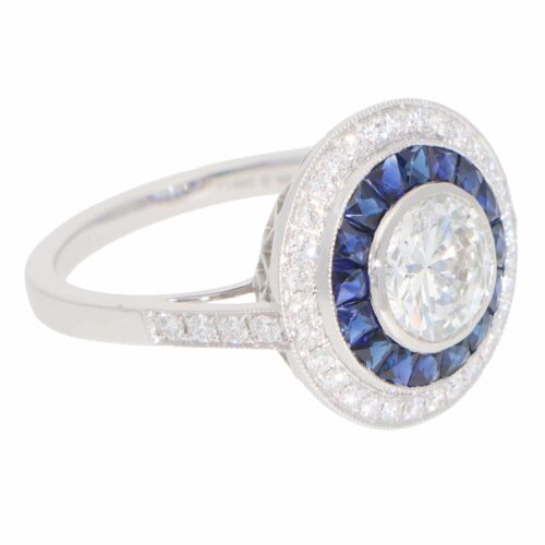 Contemporary Diamond and Sapphire Double Target Ring in Platinum