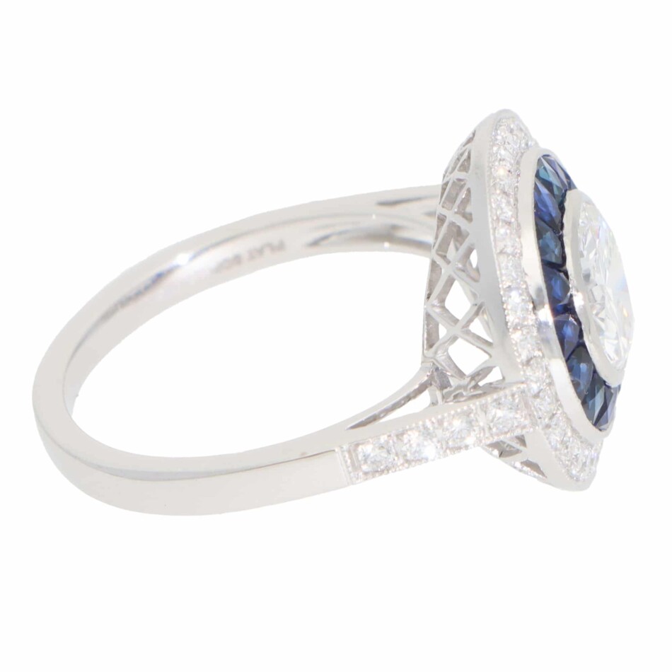 Contemporary Diamond and Sapphire Double Target Ring in Platinum
