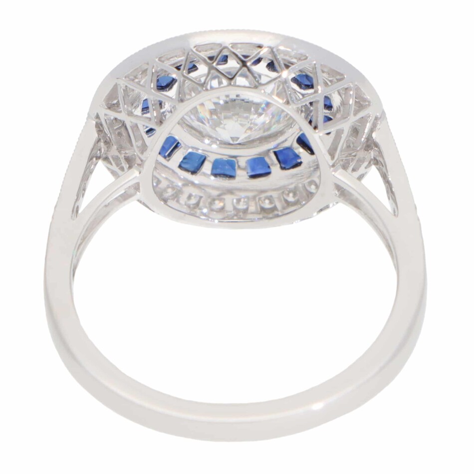 Contemporary Diamond and Sapphire Double Target Ring in Platinum