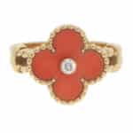 Vintage Van Cleef & Arpels Diamond Alhambra Ring in Yellow Gold
