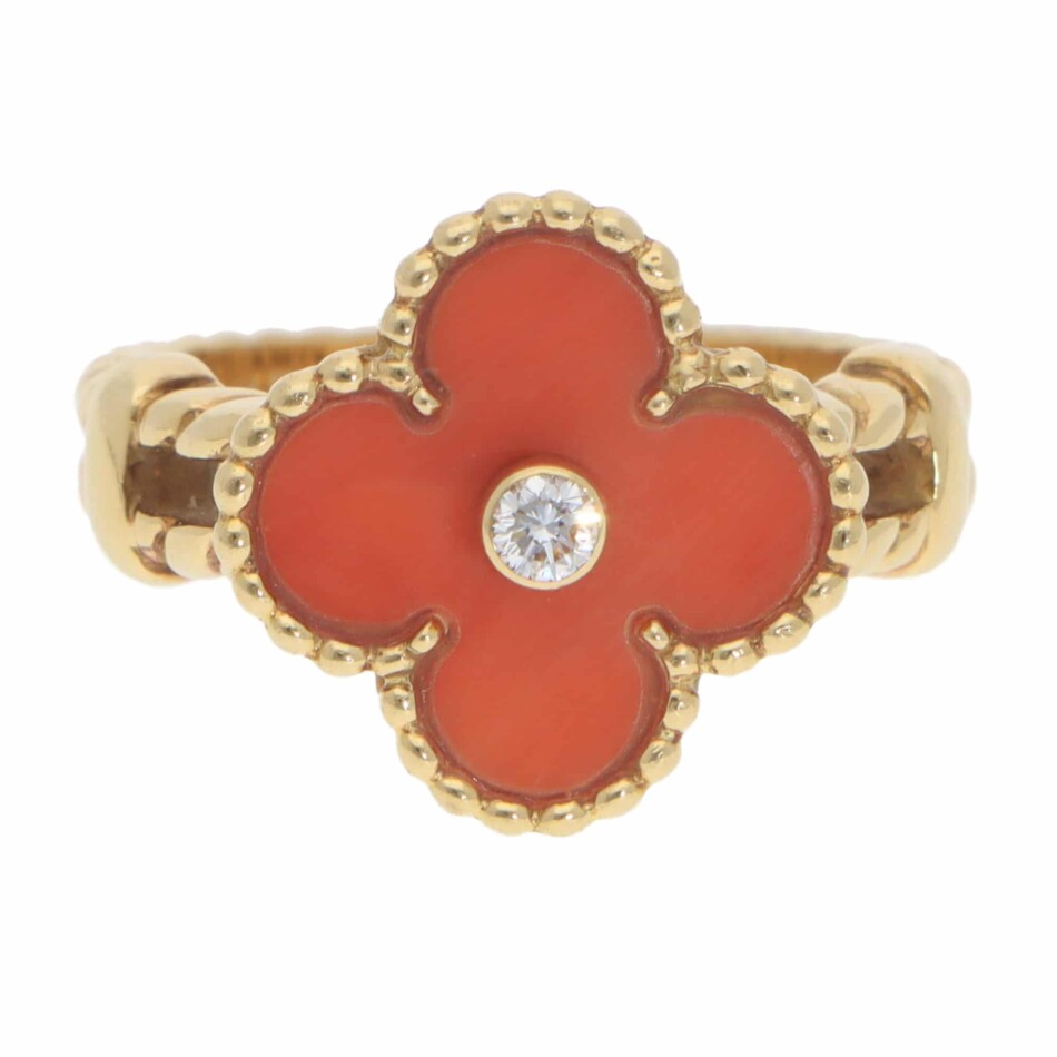 Vintage Van Cleef & Arpels Diamond Alhambra Ring in Yellow Gold