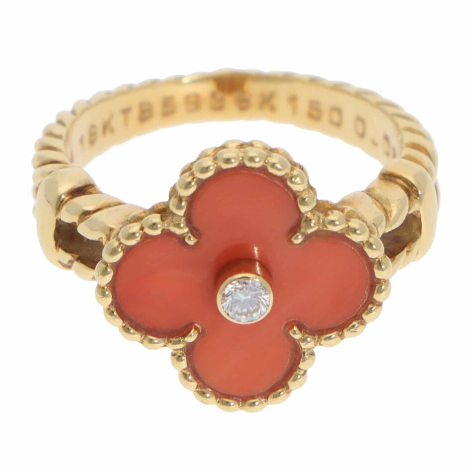 Vintage Van Cleef & Arpels Diamond Alhambra Ring in Yellow Gold