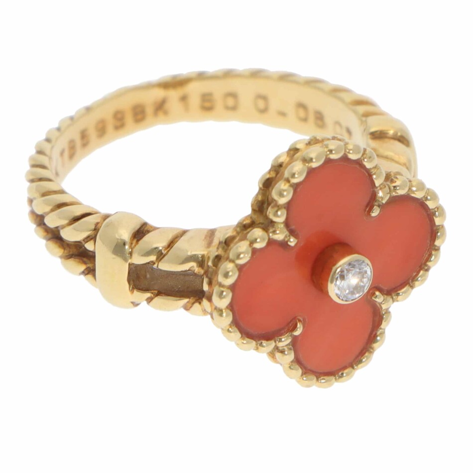 Vintage Van Cleef & Arpels Diamond Alhambra Ring in Yellow Gold