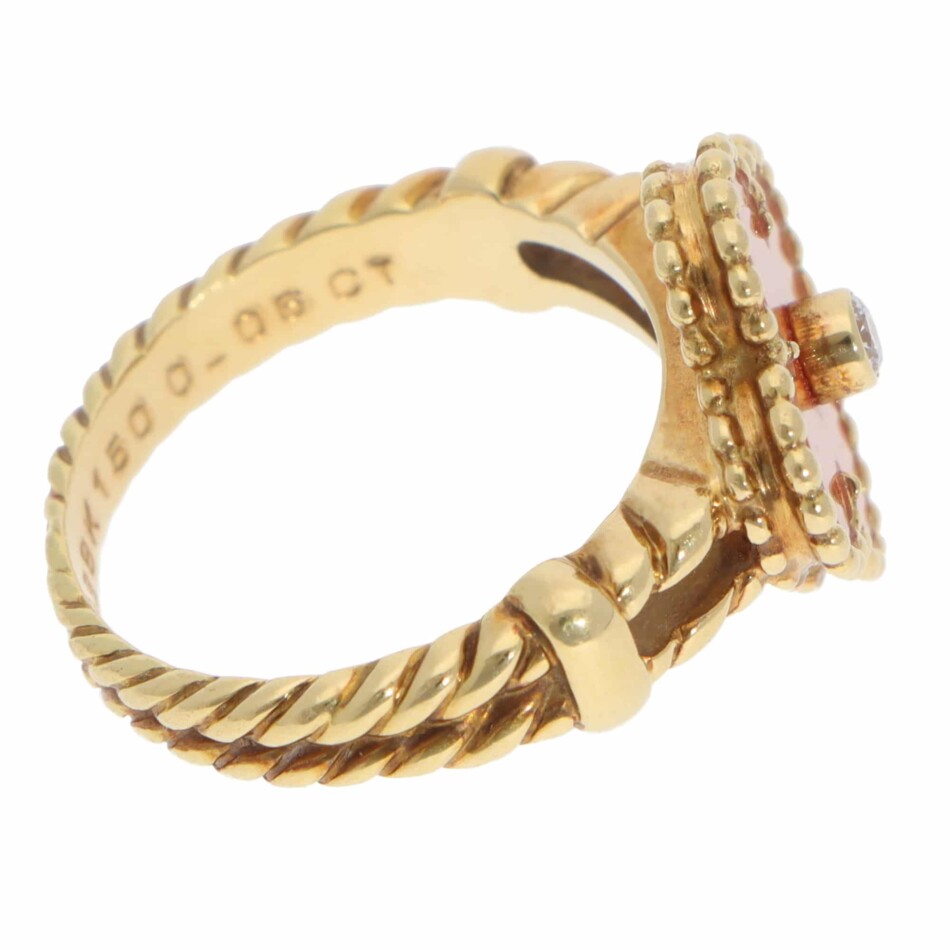 Vintage Van Cleef & Arpels Diamond Alhambra Ring in Yellow Gold