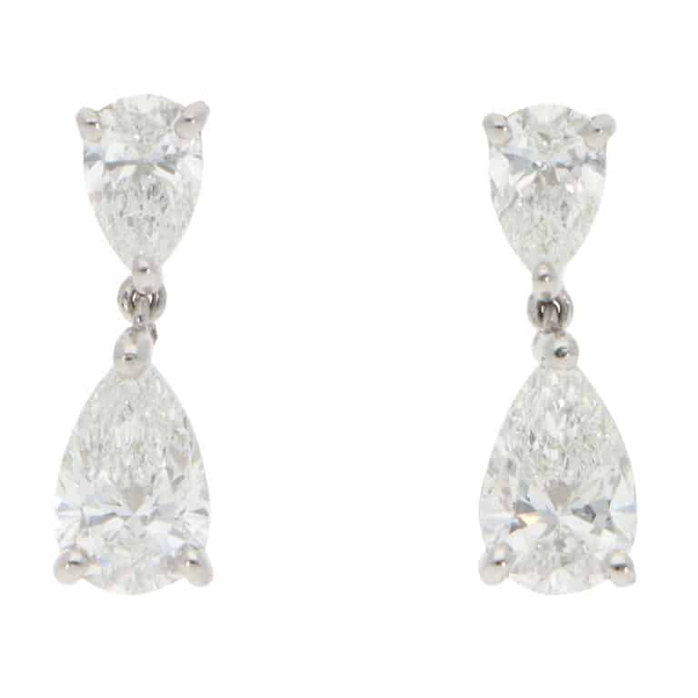 Contemporary 2.04ct Diamond Drop Earrings in Platinum