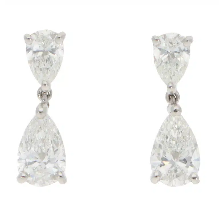 Contemporary 2.04ct Diamond Drop Earrings in Platinum