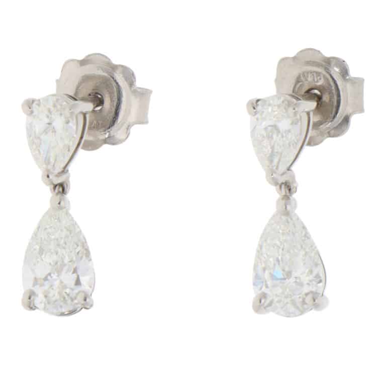 Contemporary 2.04ct Diamond Drop Earrings in Platinum