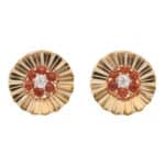 Vintage Hessonite Garnet and Diamond Floral Clip Earrings