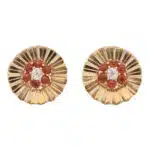 Vintage Hessonite Garnet and Diamond Floral Clip Earrings
