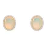 Contemporary Opal and Diamond Stud Earrings in Yellow Gold