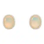 Contemporary Opal and Diamond Stud Earrings in Yellow Gold
