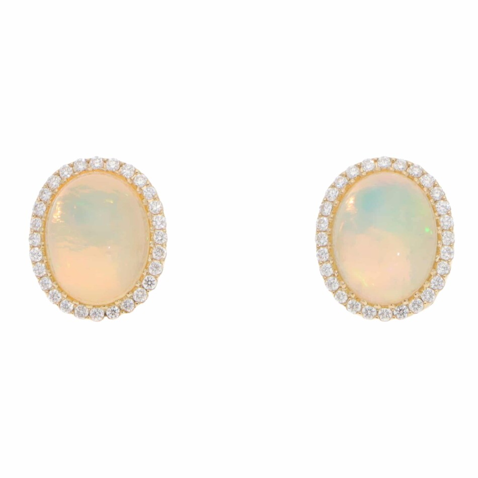 Contemporary Opal and Diamond Stud Earrings in Yellow Gold