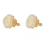 Contemporary Opal and Diamond Stud Earrings in Yellow Gold