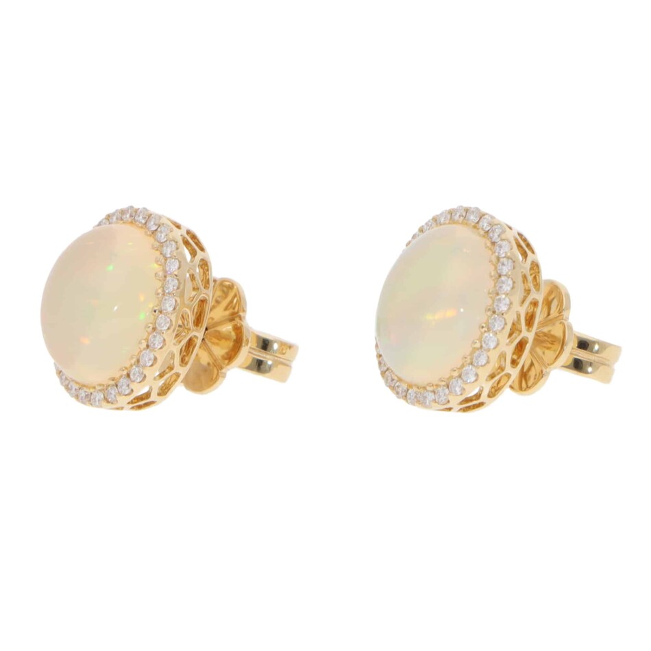 Contemporary Opal and Diamond Stud Earrings in Yellow Gold