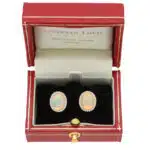 Contemporary Opal and Diamond Stud Earrings in Yellow Gold