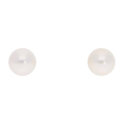 Contemporary 7.5mm Akoya Pearl Stud Earrings in Yellow Gold