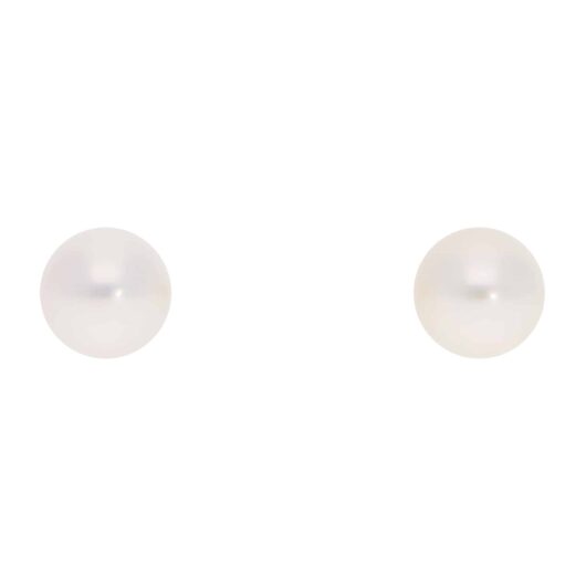 Contemporary 7.5mm Akoya Pearl Stud Earrings in Yellow Gold