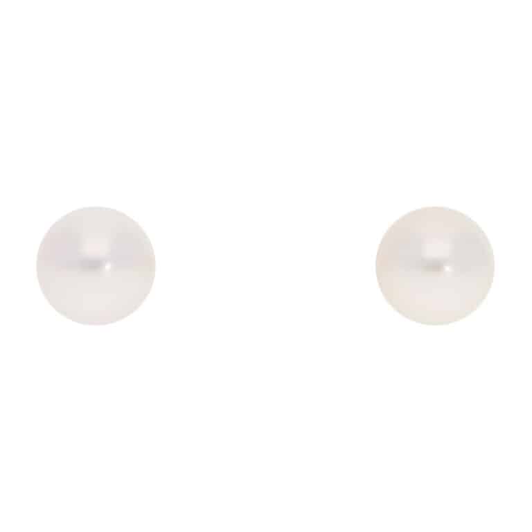 Contemporary 7.5mm Akoya Pearl Stud Earrings in Yellow Gold
