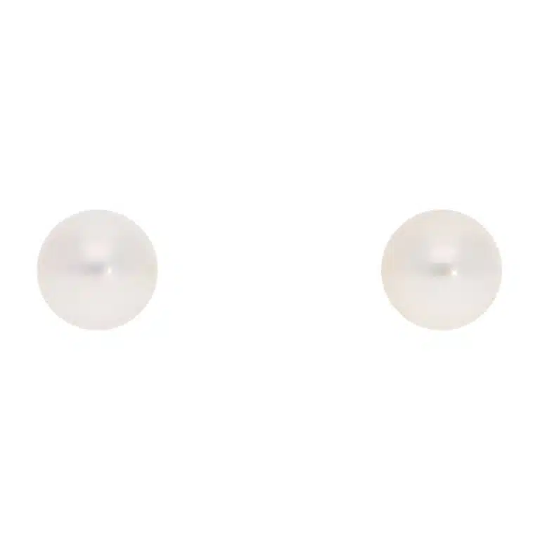 Contemporary 7.5mm Akoya Pearl Stud Earrings in Yellow Gold
