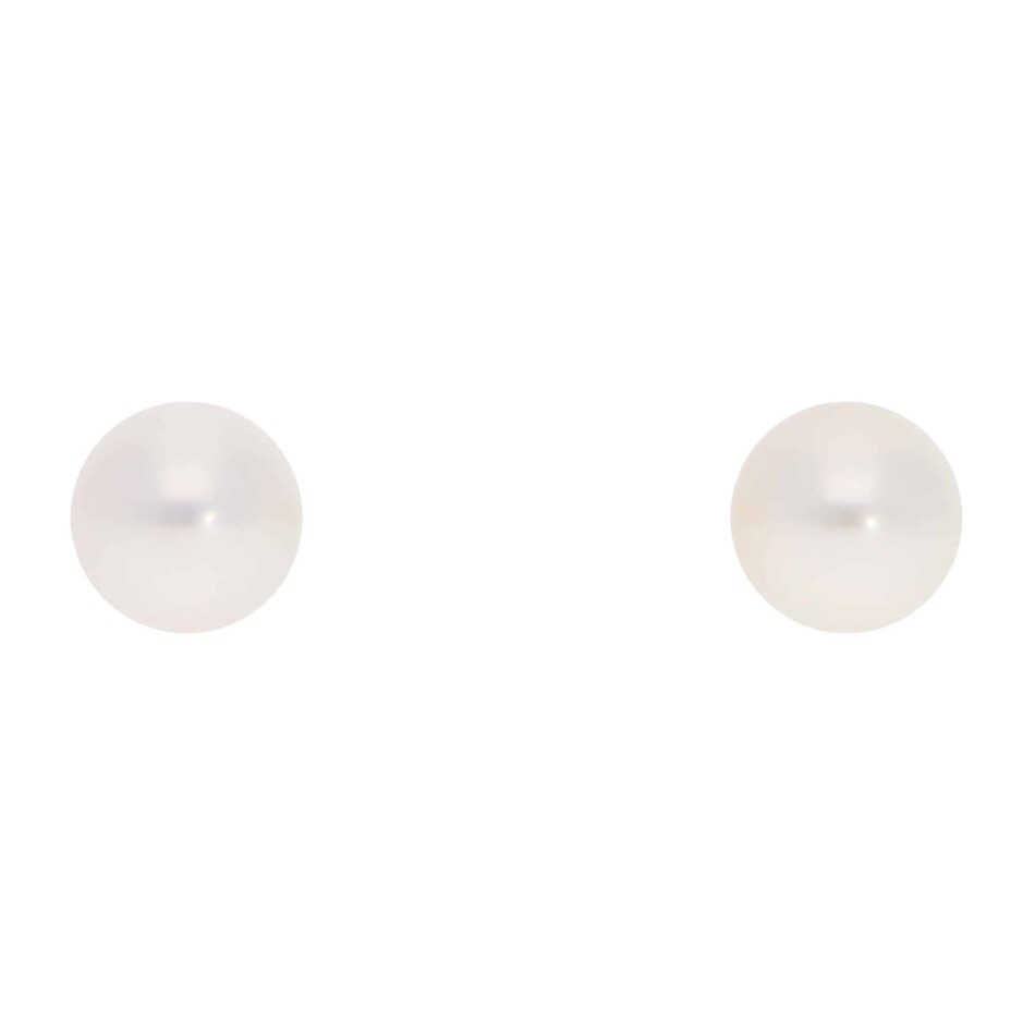 Contemporary 7.5mm Akoya Pearl Stud Earrings in Yellow Gold