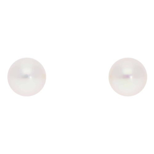 Contemporary 8mm Akoya Pearl Stud Earrings in Yellow Gold