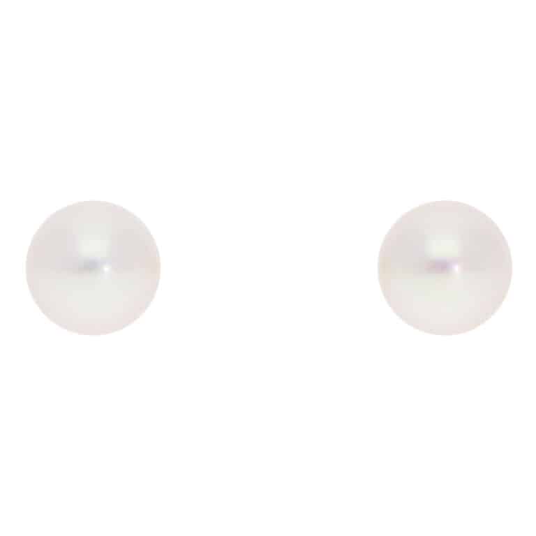 Contemporary 8mm Akoya Pearl Stud Earrings in Yellow Gold