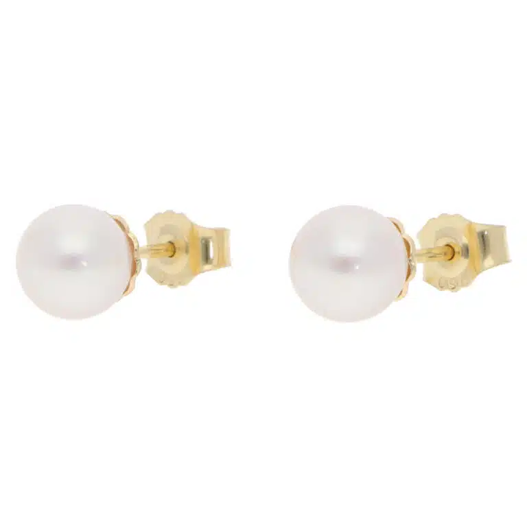 Contemporary 8mm Akoya Pearl Stud Earrings in Yellow Gold