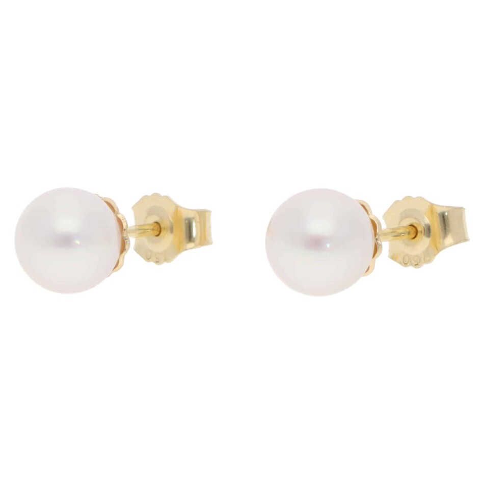 Contemporary 8mm Akoya Pearl Stud Earrings in Yellow Gold