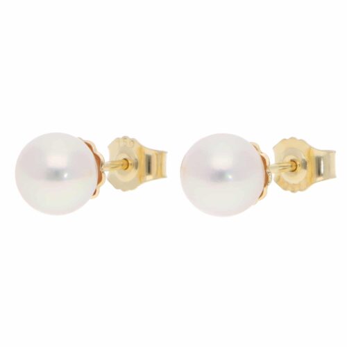 Contemporary 8.5mm Akoya Pearl Stud Earrings in Yellow Gold